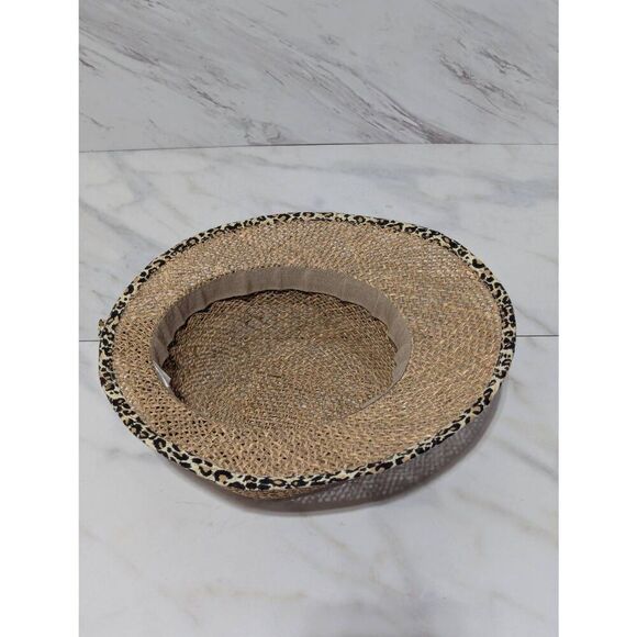 Unbranded Women's Tan & Black Leopard Print Trim & Band Natural Straw Fiber Hat - Picture 3 of 6
